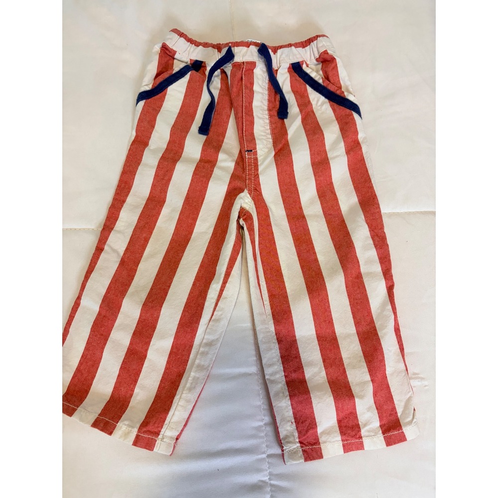 Baby Boden Red White Striped Pull On Pants Navy Drawstring 18-24 Months